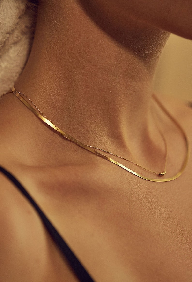 Shops 14k Solid Gold Herringbone Chain, Gold Fishbone Necklace, Snake Chain 14k Gold Vermeil, Sterling Silver, Christmas Gift for Her
