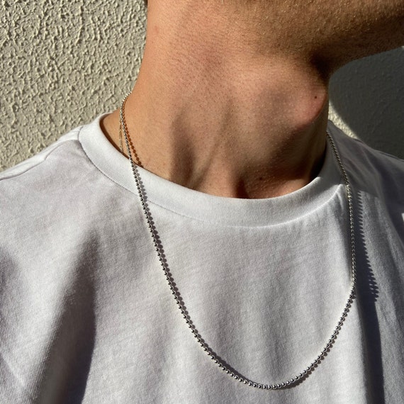 Silver Beaded Chain Ball Chain Mens Necklace Military Silver Chain Sterling Silver Ball Necklace Thin Army Chain for Man Gift for Him Etsy UK