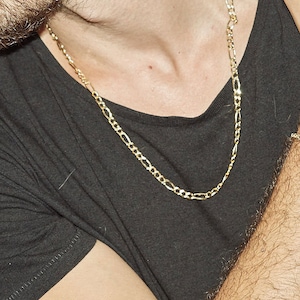 14k Solid Yellow Gold Figaro Chain Necklace for Men