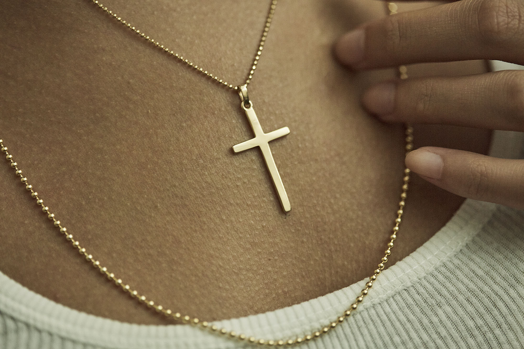 14ct Cross Necklace, Men's Bold Cross Pendant, Gold Cross