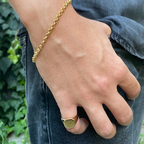 meñique de oro sólido de 14 k para hombres anillo de - Etsy México