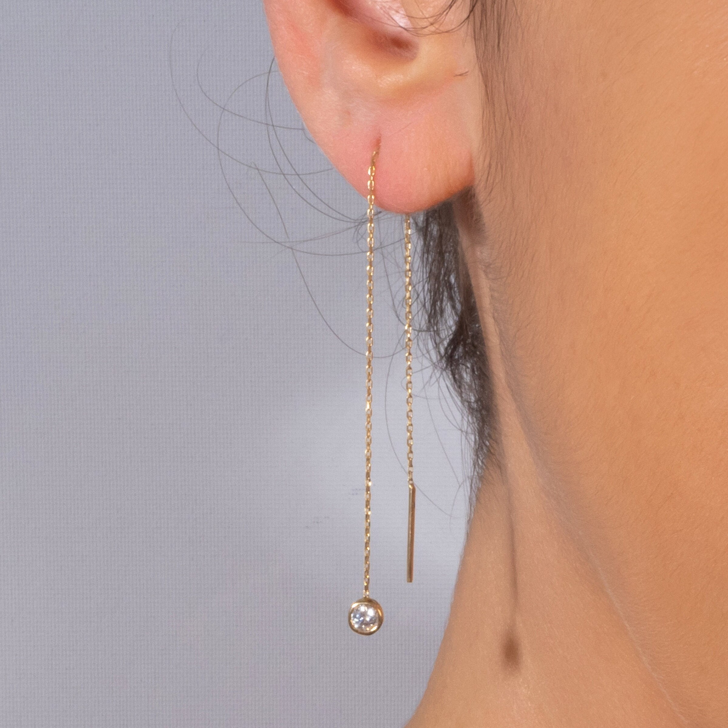 Solitaire Diamond Liquid Gold Threader Earring 14K Rose Gold / Pair