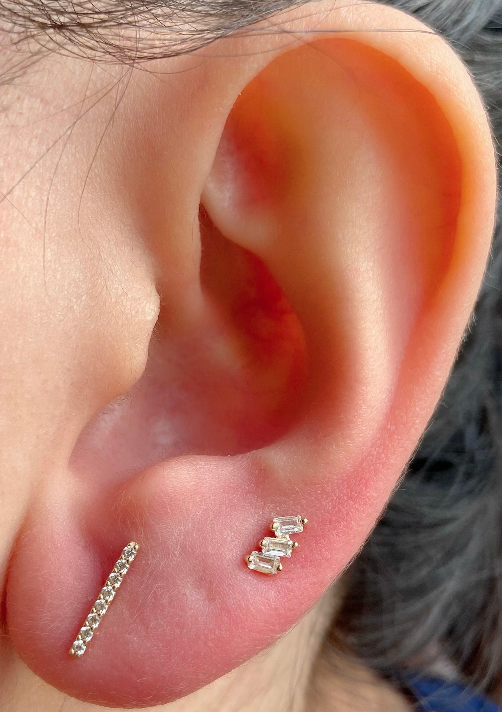 14k Solid Gold Stud, Diamond Bar Piercing, Pave Diamond Bar