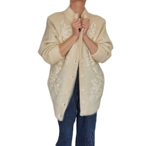 Vintage 1980s Fluffy Mohair Embroidered Cardigan