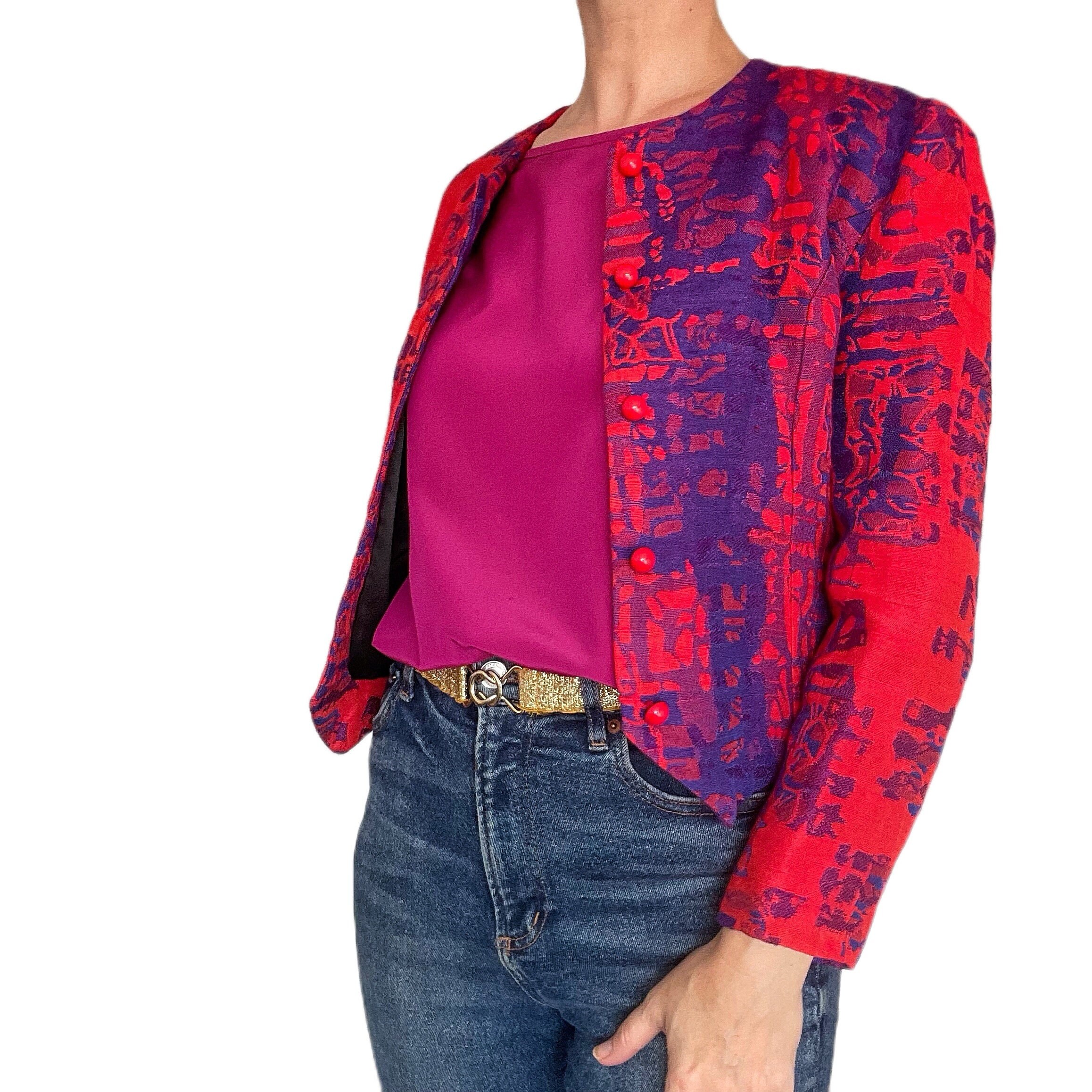 ジャケット・アウター 80s archive EURO Jacquard design jacket Vintage 1980s Red Jacquard Jacket - Etsy