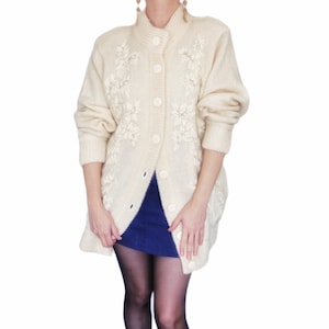 Vintage 1980s Fluffy Mohair Embroidered Cardigan