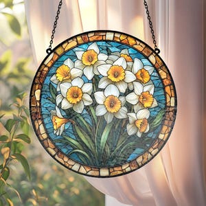 Daffodil Stained Glass Suncatcher: March Birth Flower Window Hanging