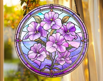 Violet Birth Month Flower Stained Glass Suncatcher, Mothers Day Gift Birth Flower Gift Idea, February Birth Month Gift, Suncatcher Flower