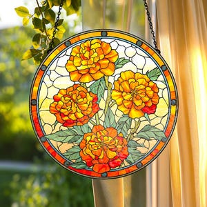 Marigold Stained Glass Suncatcher: October Birth Flower Gift