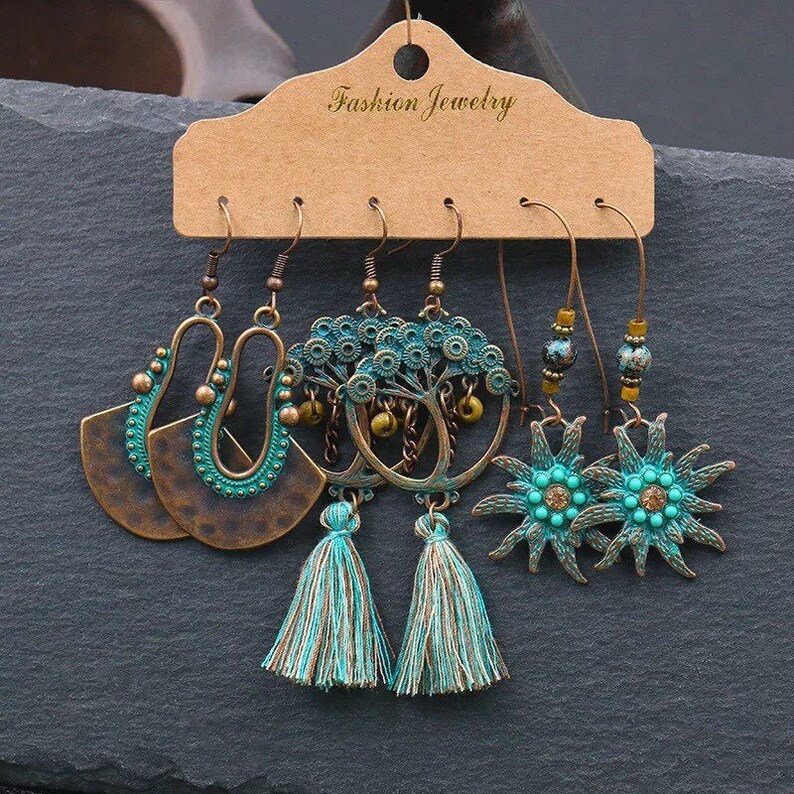 Boho Earrings Set Boho Earrings Dangle Drop Boho Jewelry Etsy