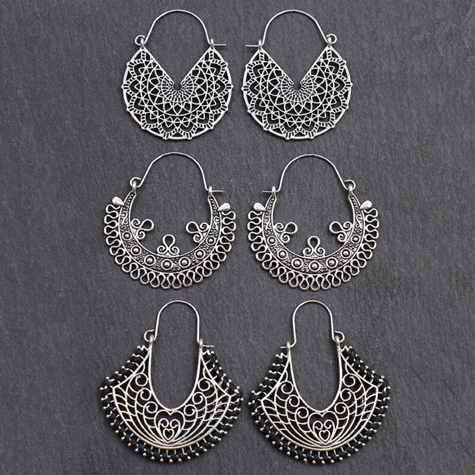 Set 3 Silver Boho Earrings Dangle Copper Earrings Dangle Etsy