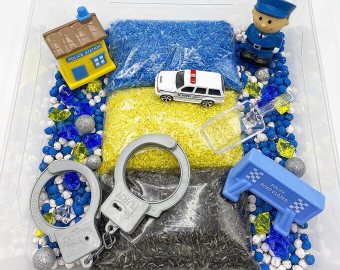 Police Officer Sensory Bin, Community Helpers Sensory Bin, Preschool, Homeschool, Busy Box, Boy