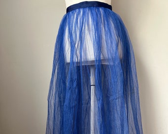 Blauer langer Tüll-Petticoat, Unterrock, Taille 29 Zoll, Vintage-Abendkleid im Stil der 1950er Jahre, formelles Ballkleid, bodenlang