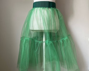 Jupon en tulle vert, taille 29 po., danse swing volumineuse, style vintage des années 1950, longueur aux genoux