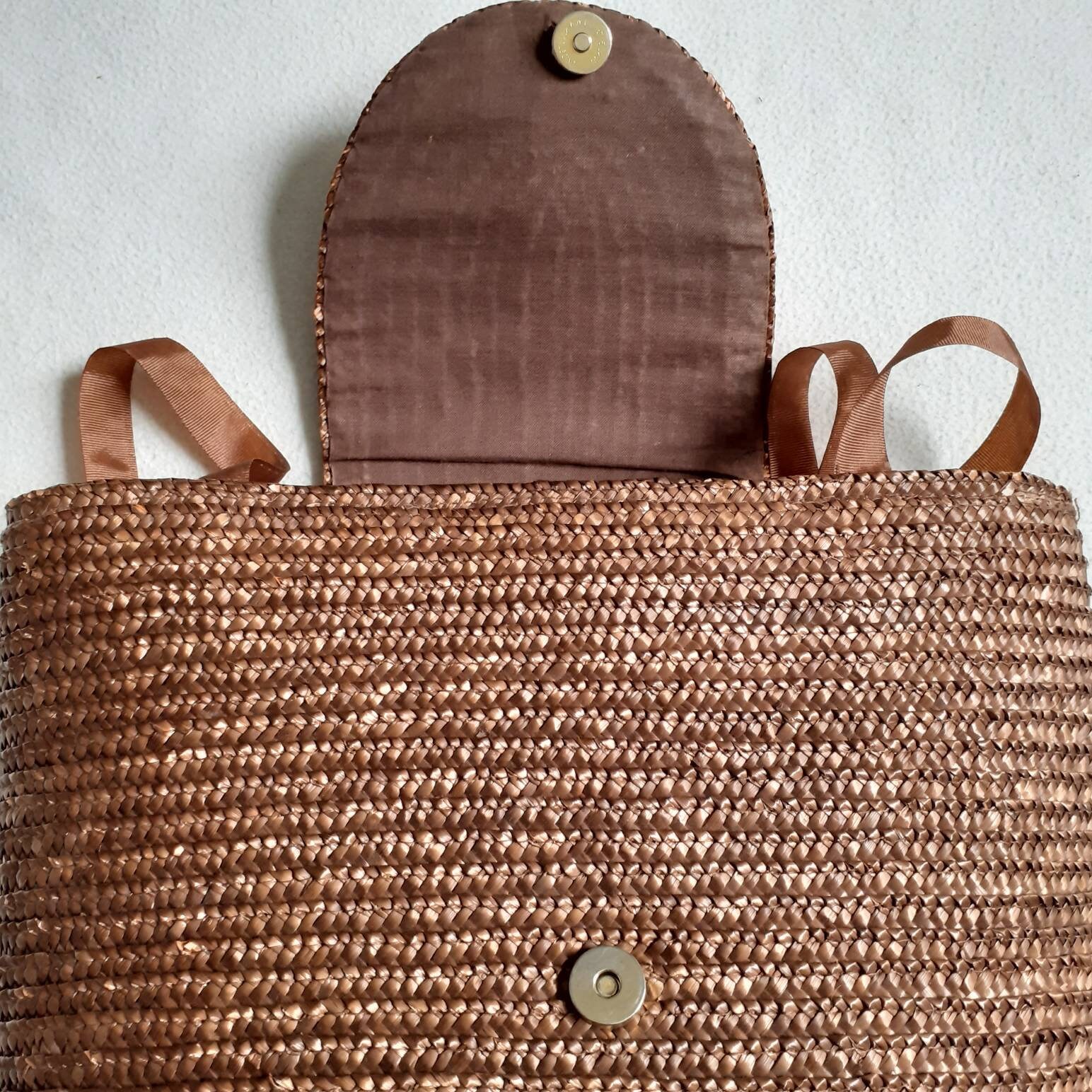 Harrods brown straw bucket tote large shoulder bag vintage Etsy