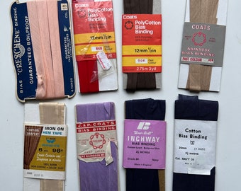 Vintage bias binding packs haberdashery Coats Nainsook Cotton Hem Tape Facing Edging Navy Brown Red Lilac