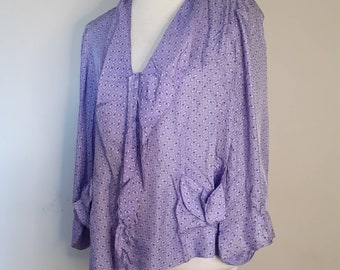 Vintage silk bed jacket Lilac lavender mauve purple short robe ladies peignoir bolero one size Large 1950s lingerie
