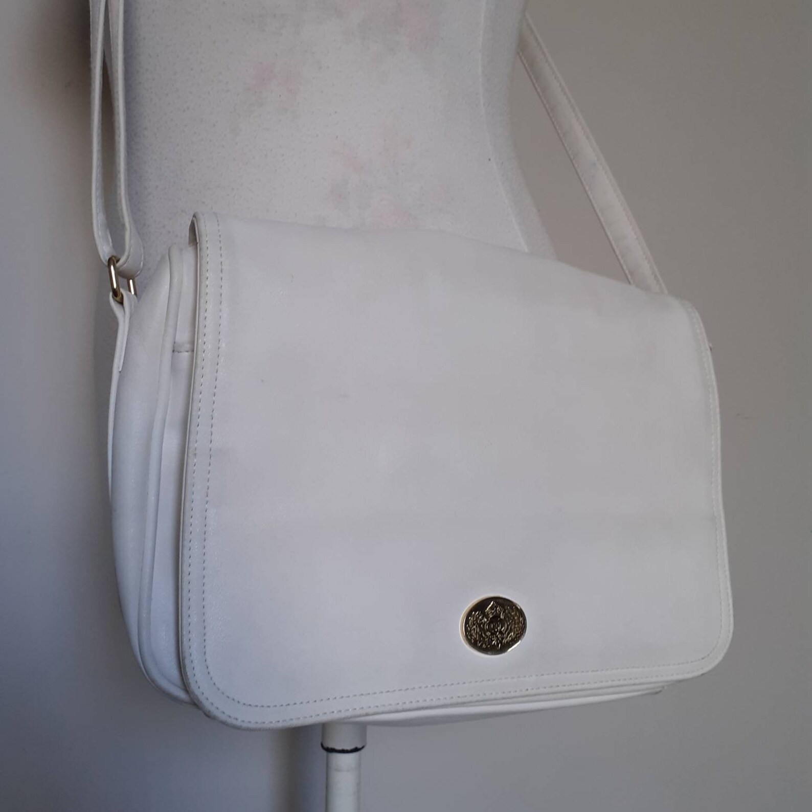 Vintage faux leather white cross body everyday day bag ladies Etsy