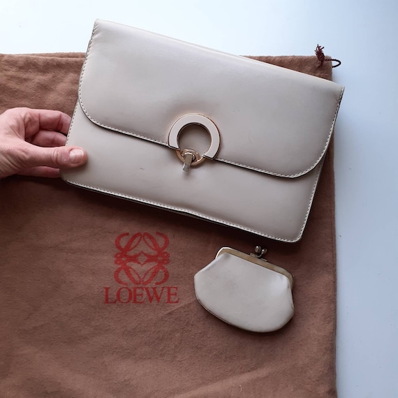 Genuine Loewe Leather Clutch Handbag With Coin Purse Beige off 