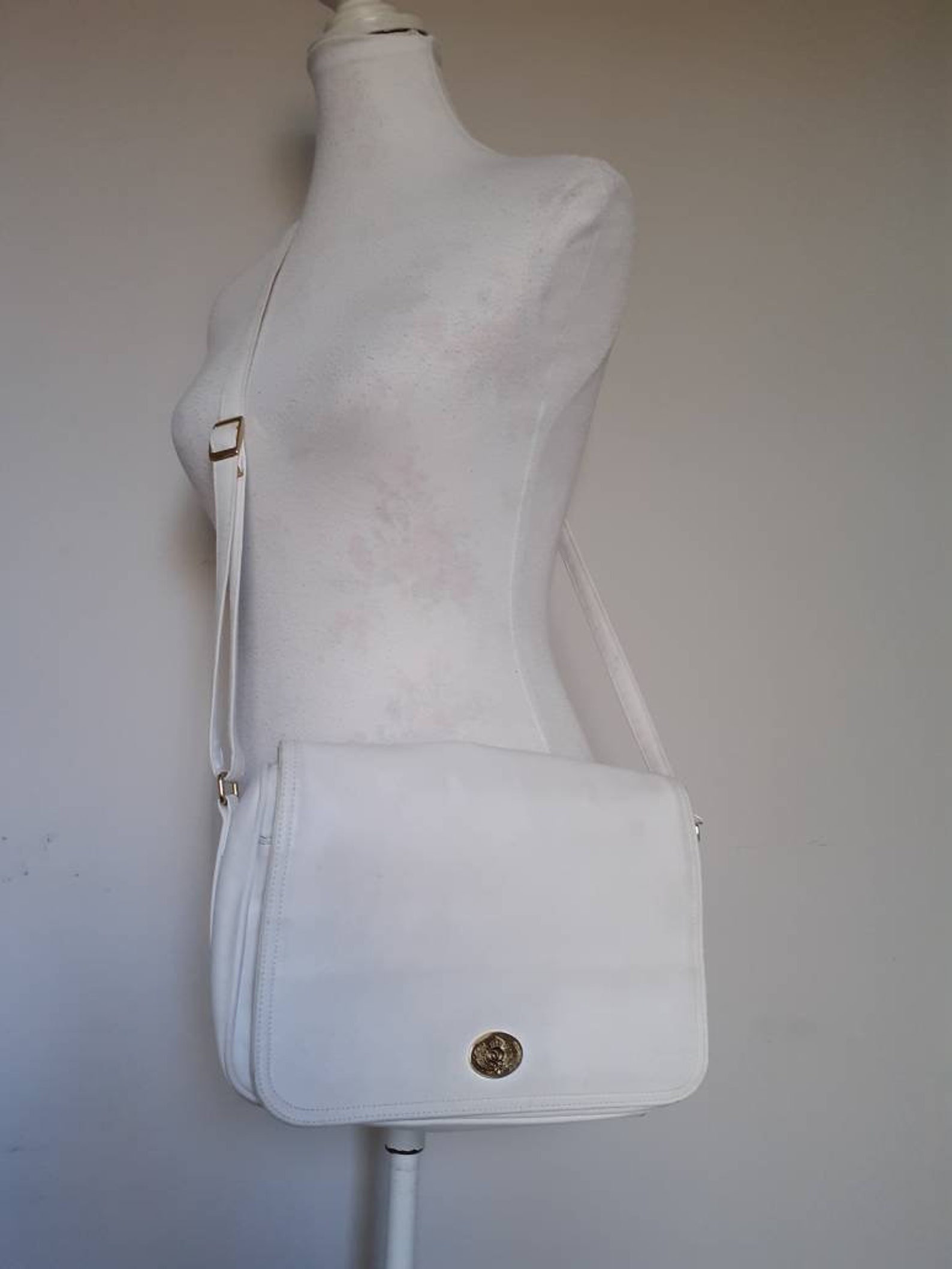 Vintage faux leather white cross body everyday day bag ladies Etsy