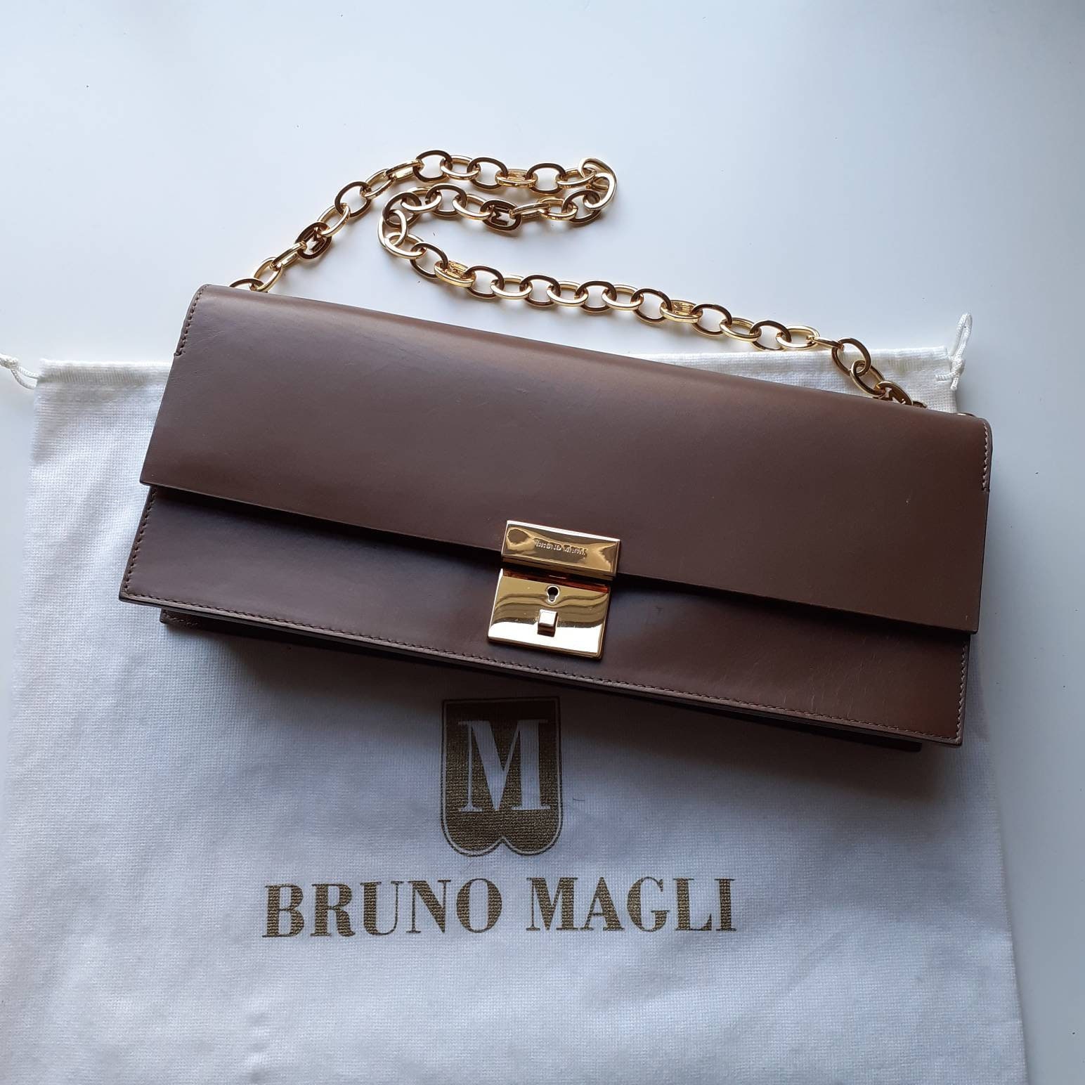 Bruno Magli Authentic Beige Leather Crossbody Shoulder Flap Purse Bag  Vintage