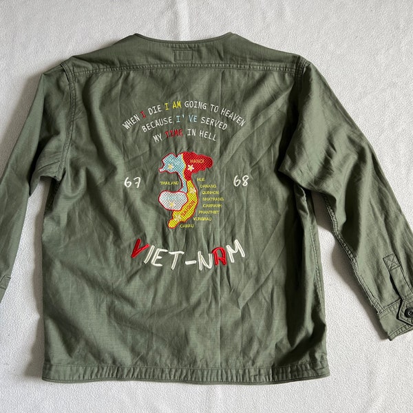 Kaki overhemdjasje Vintage repro Vietnam overshirt heren Japanse L leger militaire stijl Cepo Japan