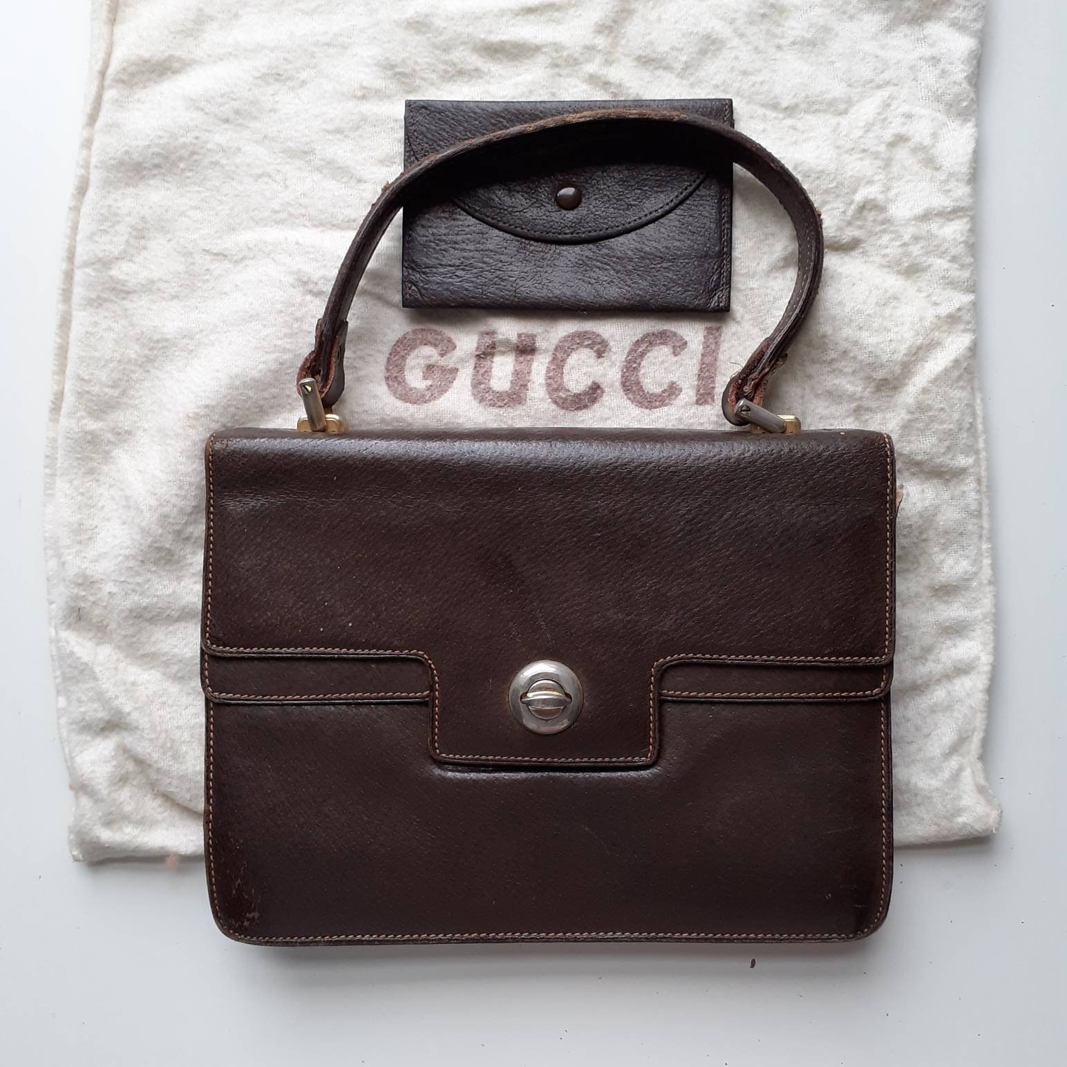 Vintage Gucci Handbag in Brown Leather 1950s -  Israel