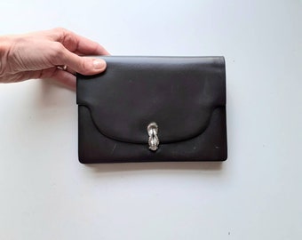 Vintage evening purse clutch Dark brown smooth leather handbag ladies bag elegant silver buckle smart party vintage 1950s 1960s