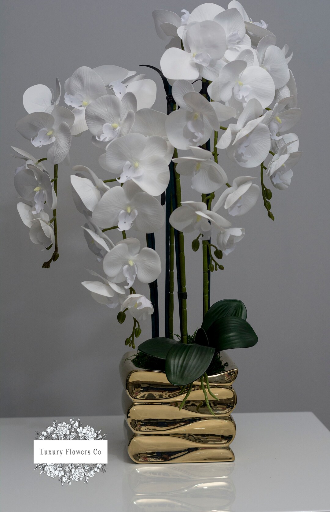White Orchid in Gold Pot, Flowers, Fake Plant, Xmas, Housewarming, New