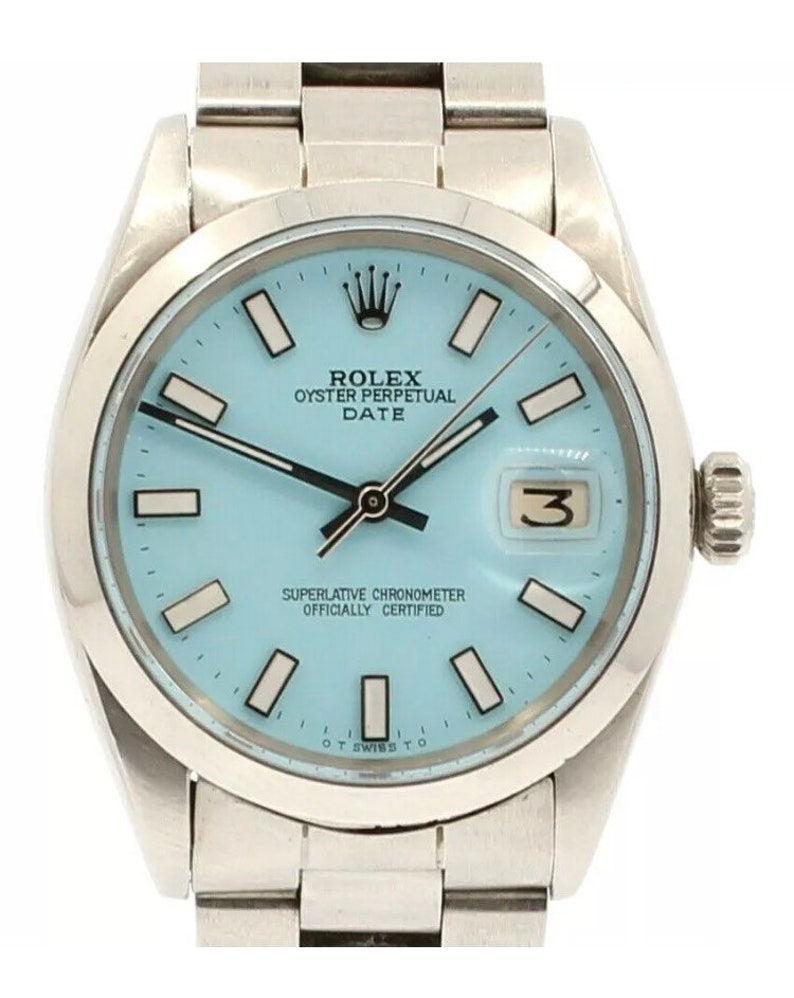 Mens Vintage ROLEX Oyster Perpetual Date 34mm Blue Dial Etsy