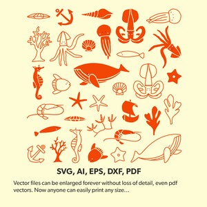 Underwater animal collection, sea creatures, printable digital ai/eps/svg/dxf/pdf, underwater world