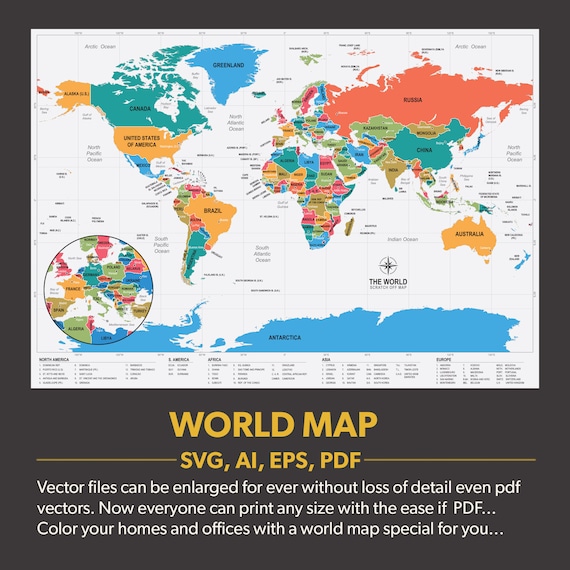 世界地図、印刷可能な世界地図 svg/ai/eps/pdf、あなたのための