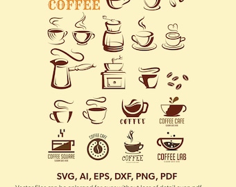 Coffee Cup SVG, DXF, Mug, Package, Coffee tumbler svg, T-shirt, Coffee bean, PNG, Instant download