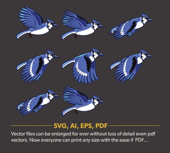 空飛ぶ青い鳥セット、ブルージェイの空飛ぶスプライト、ai/eps/pdf/svg