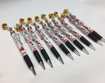 10 pens London Souvenir blue ink with golden crown top metal clip