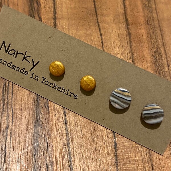 Double stud set/ stud earring set/ gold/ beige/ black/ unique studs/ handmade studs/ gift for her/ jewellery gift idea