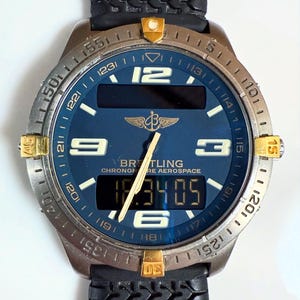 Breitling Chronometer Aerospace Men’s Watch F75362 - Titanium w/ Gold Accents, Rubber Strap - Gentlemen, Aviation, Flying, Diving, Gift