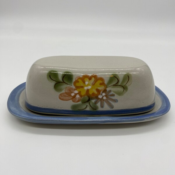 Vintage Hand Painted Floral Ceramic Butter Dish by Louisville Stoneware