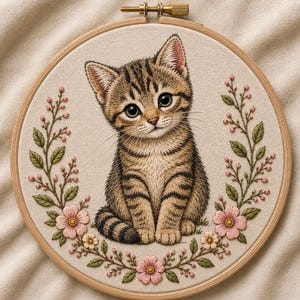Patrón de bordado de gatito adorable (descarga digital)