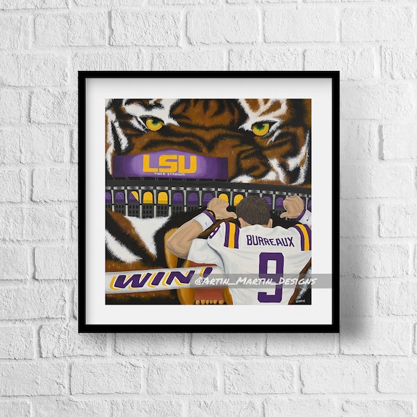 LSU Joe 'Burreaux' Burrow Art Print // fine art print // wall decoration // painting print // home decor // football fan art