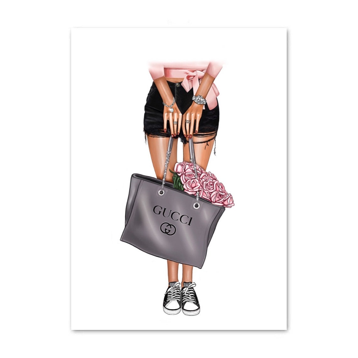 Gucci Girl Illustration Fashion Wall Art Canvas Poster Etsy