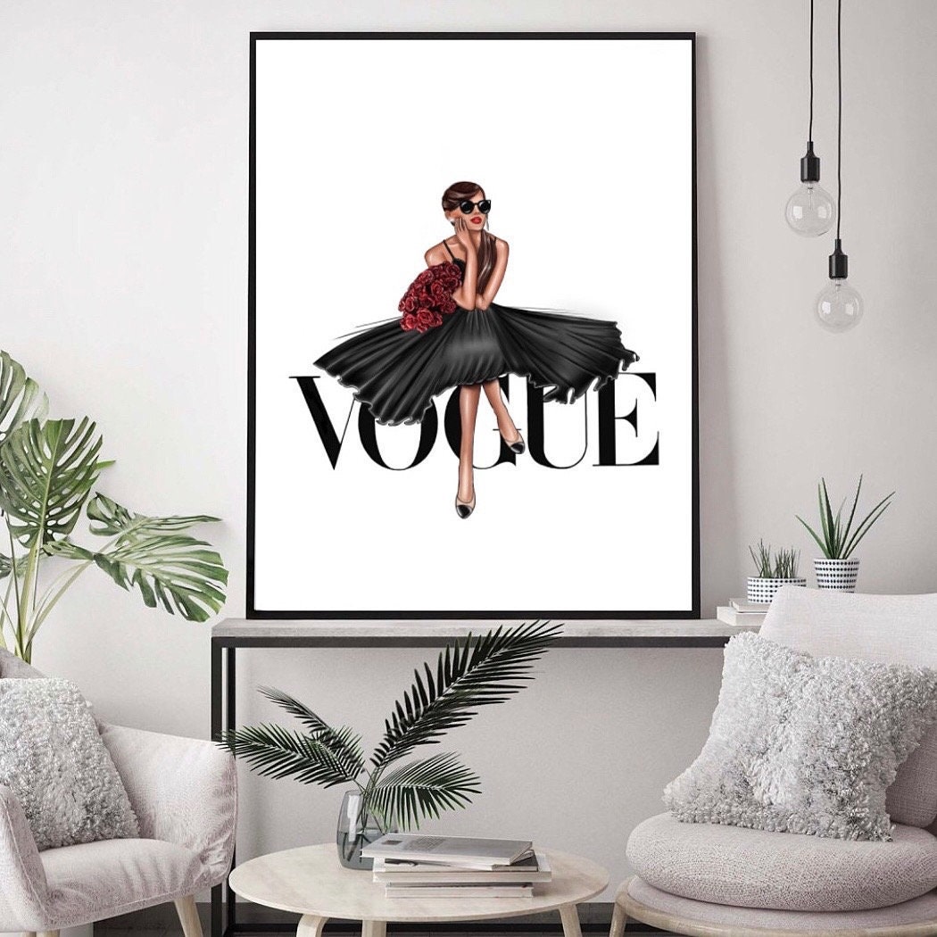 Vogue Fashion Girl Illustration Wall Art Canvas Poster Etsy