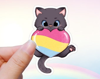 LGBTQ Pansexual Pride Neko Sticker, Pride Sticker, Pride Month, Kawaii Manga Anime Vinyl Decal, Cute Cat Sticker Holographic