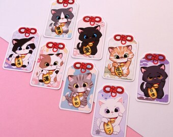 kawaii Omamori Maneki Neko Sticker, Manga Anime Vinyl Sticker, Cute Cat Sticker, Cat Love, Japanese Lucky Charm, Volume Discount