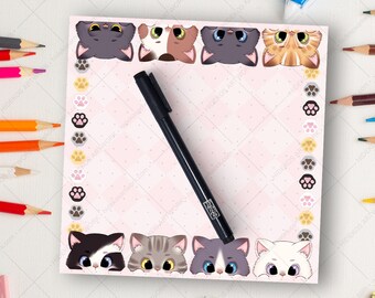 Hidekos Nekos Notizblock quadratisch, süßer Katzen Schreibblock, süßes Anime Manga Briefpapier, Brieffreundschaft