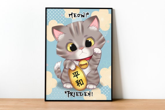 Kawaii Anime Neko Cat Girl Watercolor Sketch | Poster