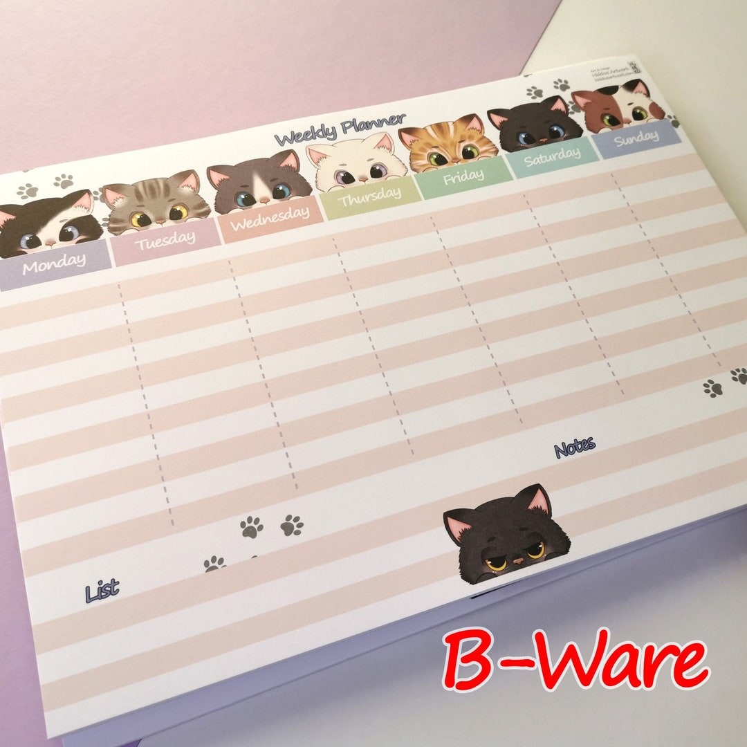 Bware Kawaii Neko Weekly Planner, Manga Anime Timetable, Cute Cat Desk