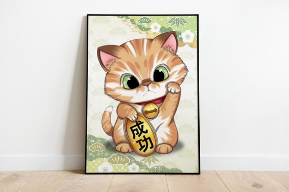 Kawaii Anime Neko Cat Girl Watercolor Sketch | Poster