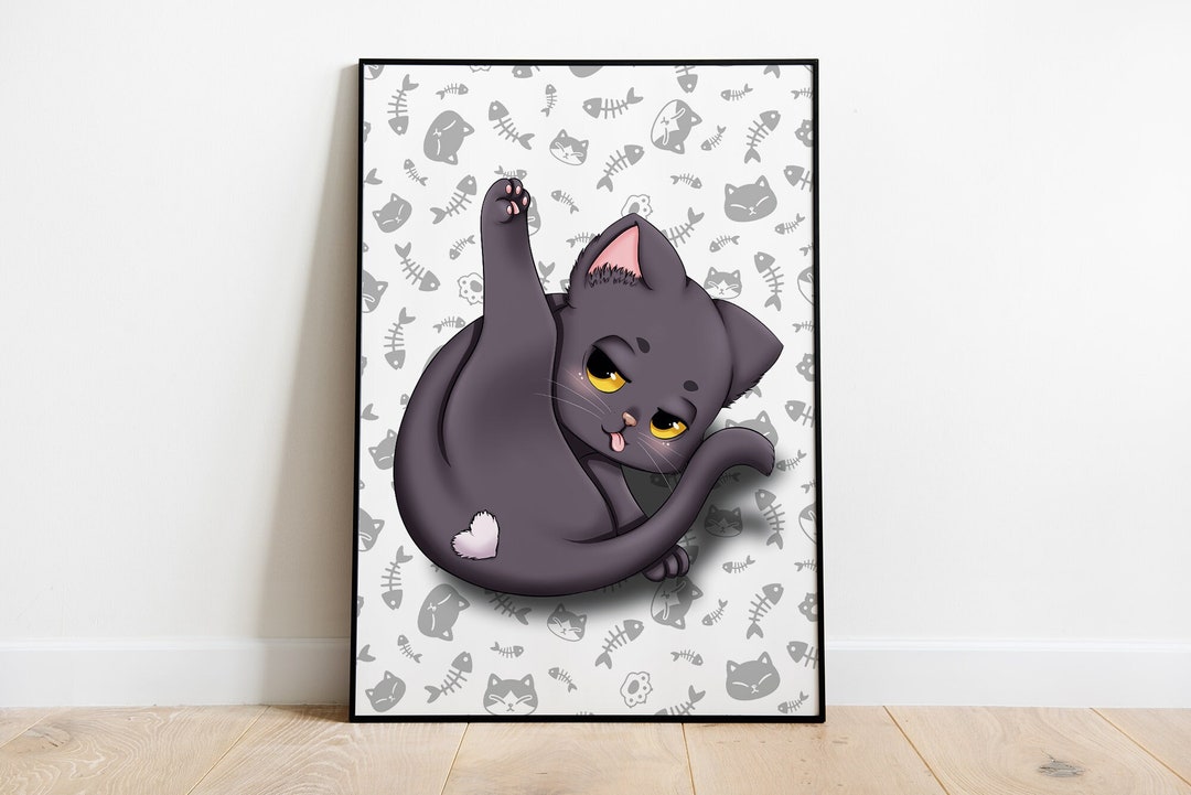 Kawaii Anime Neko Cat Girl Watercolor Sketch | Poster