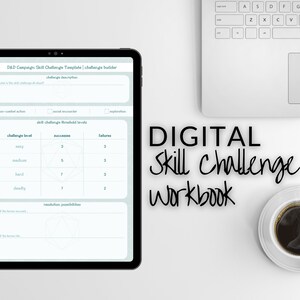 Puede incluir: Un libro de trabajo digital para campañas de Dungeons and Dragons. El libro de trabajo incluye una plantilla para crear desafíos de habilidad, con secciones para la descripción del desafío, el nivel del desafío, los niveles de umbral del desafío de habilidad y las posibilidades de resolución. El libro de trabajo está diseñado para ayudar a los jugadores y a los Maestros de mazmorras a crear desafíos de habilidad atractivos y desafiantes.